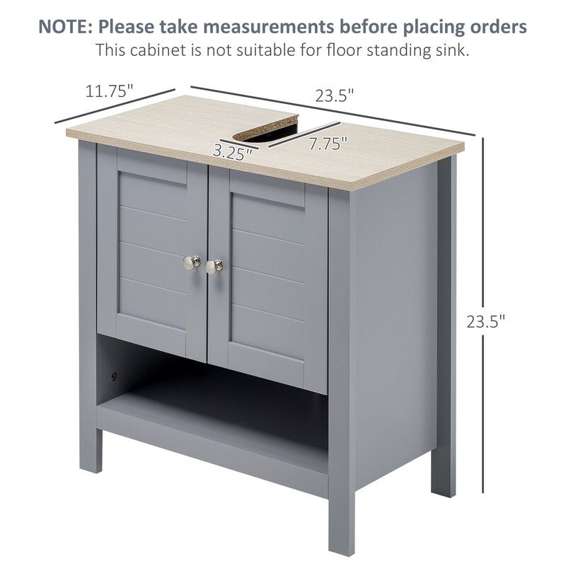Grey Sink Cabinet: Under Sink Bathroom Vanity Unit with Adjustable Shelf