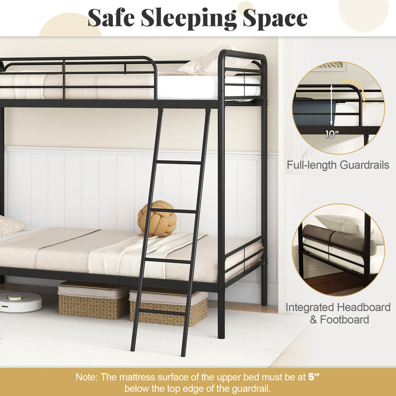 Heavy Duty Metal Bunk Bed with Ladder and Safety Guardrails