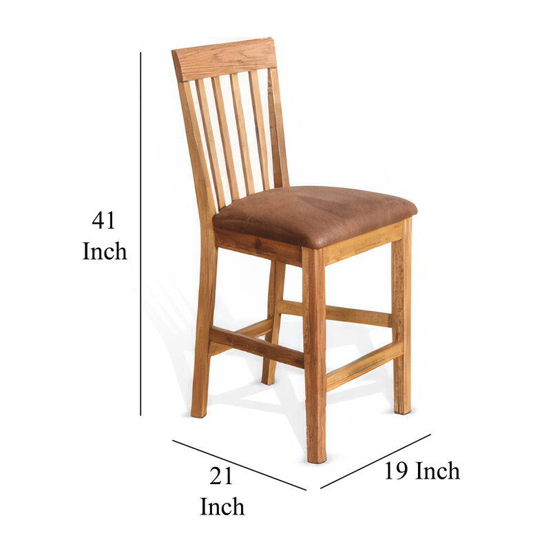 Marv Counter Height Chair Set of 2, Faux Leather, Light Brown, 24 Inch - Benzara