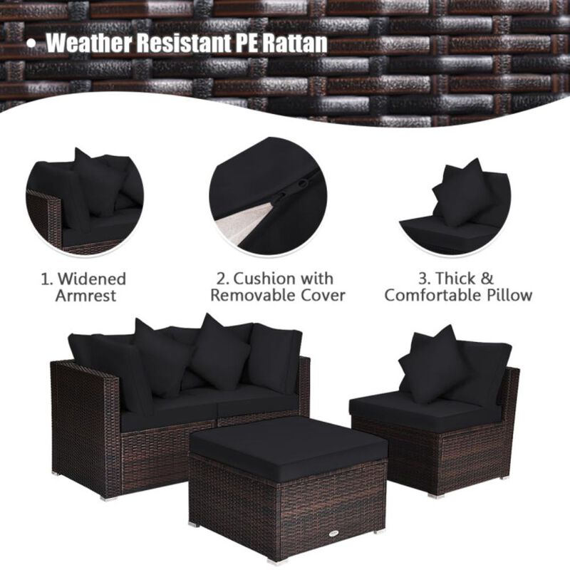 Hivvago 4 Pieces Patio Rattan Furniture Set with Removable Cushions and Pillows