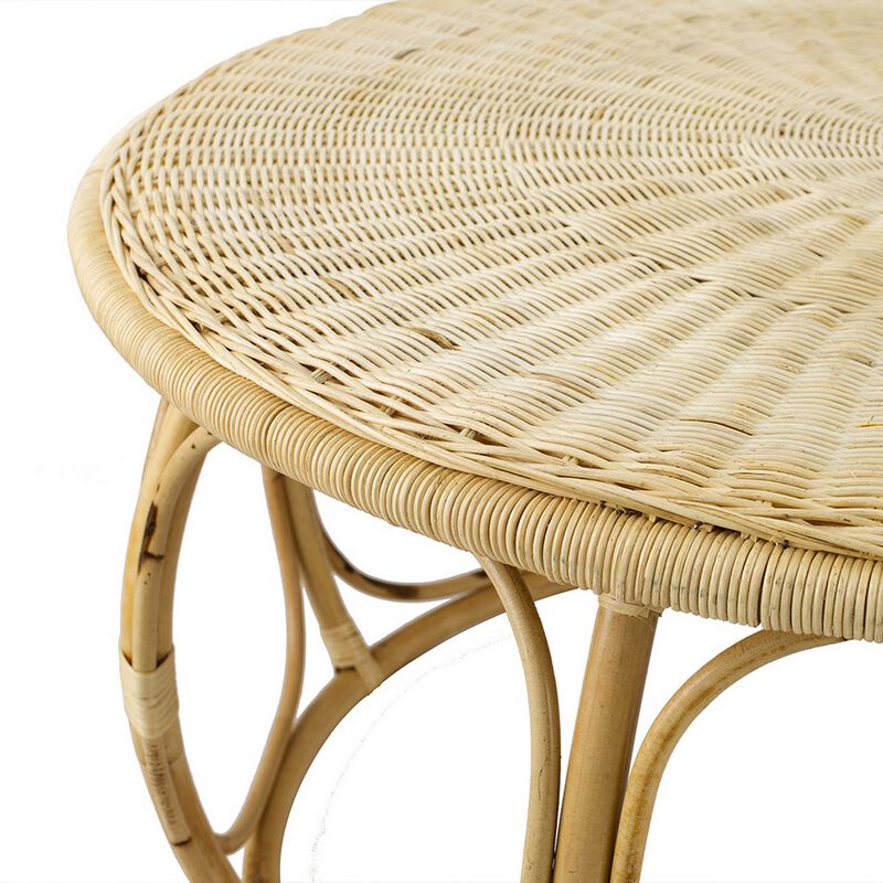 32, 40 Inch Coffee Table Set of 2, Round Tops, Handwoven Rattan, Brown - Benzara