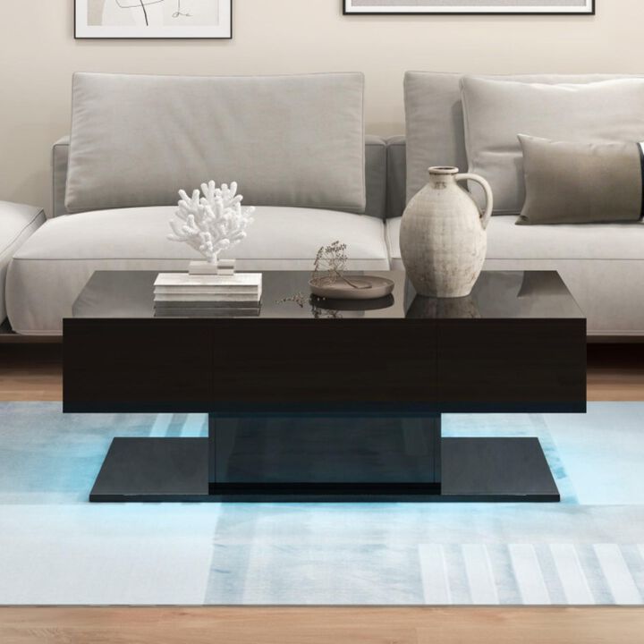 Hivvago Modern LED Coffee Table with 20 Color LED Lights and 2 Storage Drawers