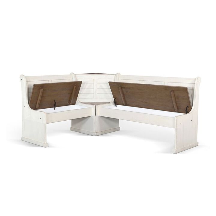 Sime 4pc Corner Breakfast Nook Set, White Brown Dining Table and Bench - Benzara