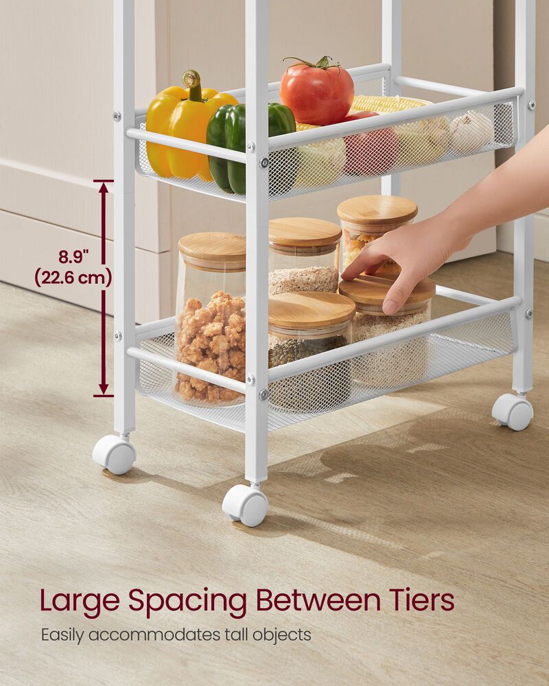 5-Tier Rolling Utility Cart with Handle - Sturdy Metal Frame for Versatile Storage