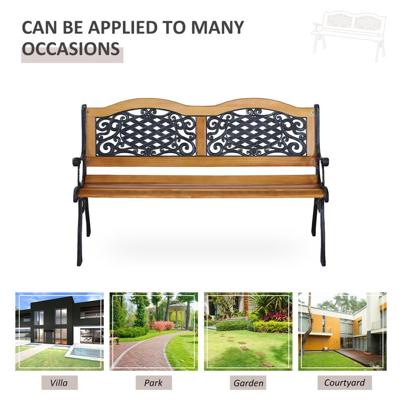 Rustic Outdoor Seating: 50" Teak Wood Slat Bench with Tilted Back