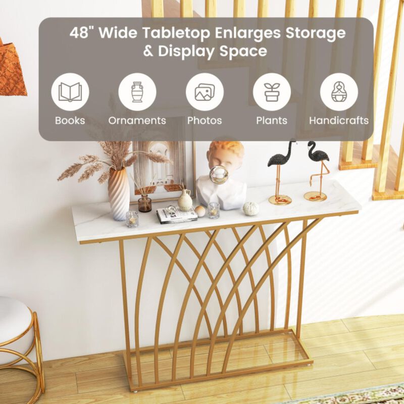 Hivvago 48" Gold Console Table with White Faux Marble Tabletop-White