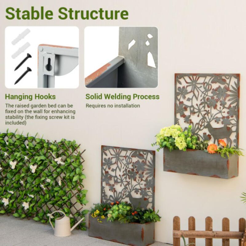Hivvago Set of 2 Decorative Raised Garden Bed with Trellises-Rust