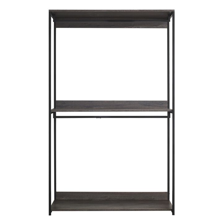 Gin Wide  Modular Closet System, 3 Gray Shelves, 2 Hanging Rods, Black