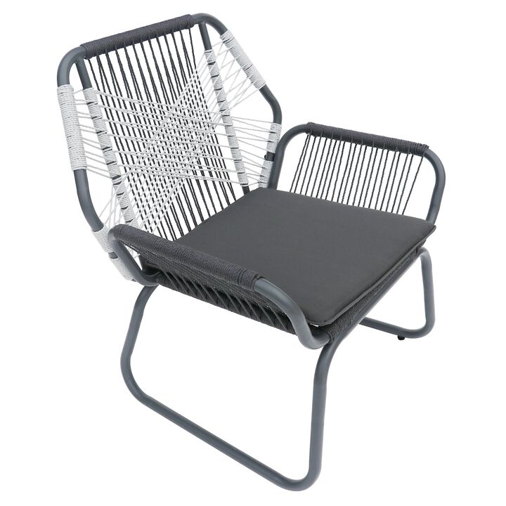Ciao Accent Club Chair Set of 2, Outdoor Gray Cushions, Gray Rope and Steel