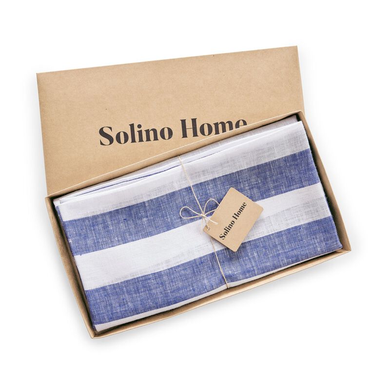 Solino Home 100% Pure Linen Round Tablecloth 70 Inch Diameter | Cabana Stripe