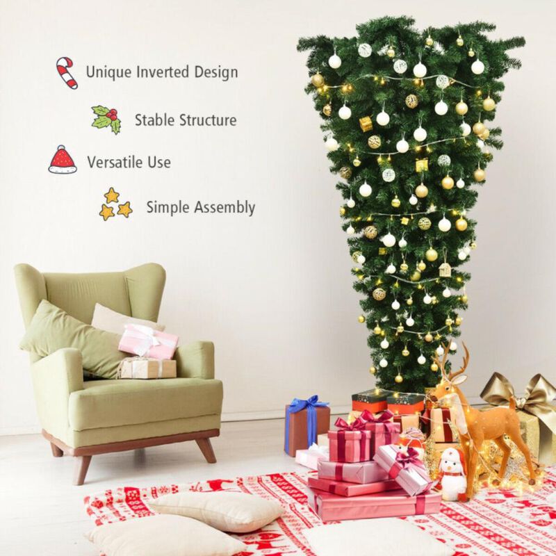 Hivvago 7 Feet Unlit Upside Down Artificial Christmas Tree
