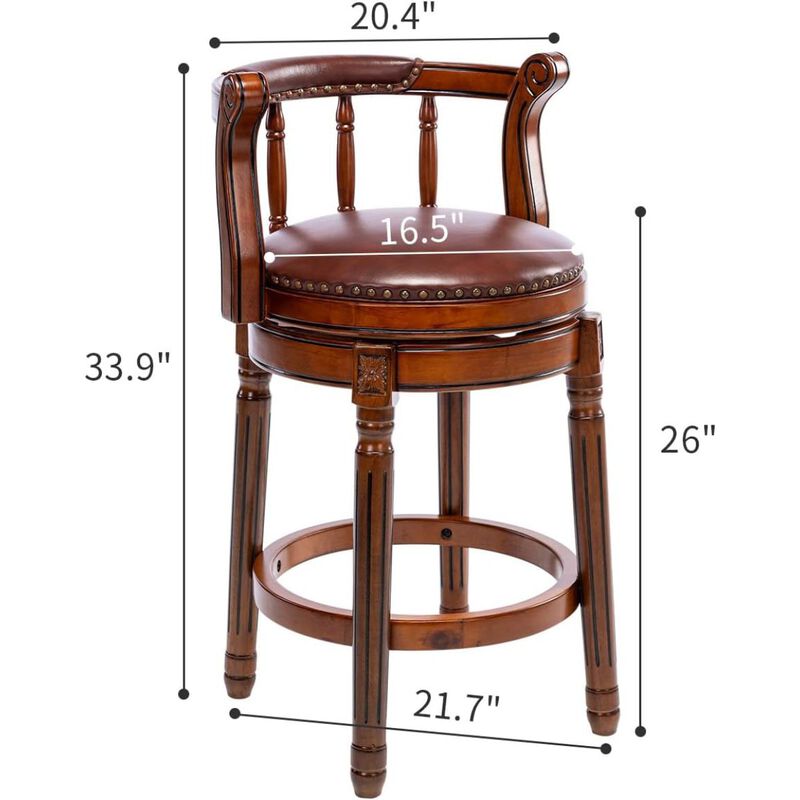Brown Leather Swivel Bar Stool 26"