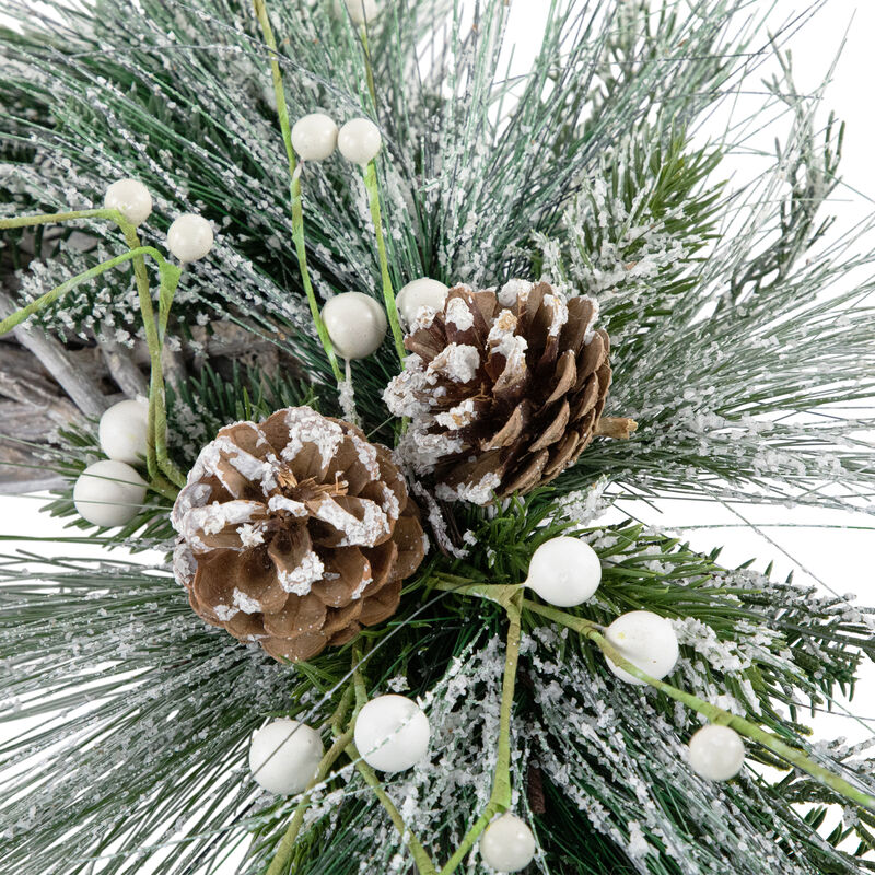 Frosted Pine Cone and Foliage Artificial Christmas Twig Wreath  15 Inch  Unlit