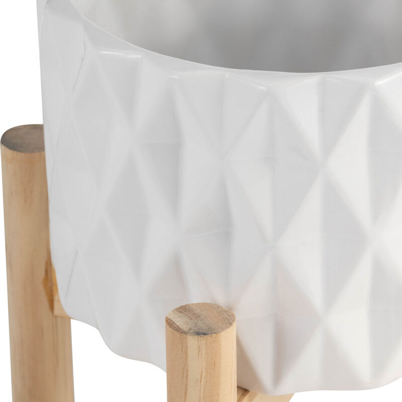 6" Ceramic Diamond Planter with Wood Stand
