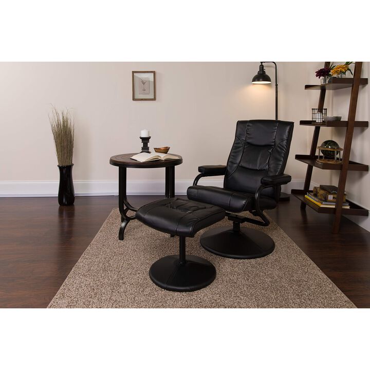 Flash Furniture Rachel Contemporary Multi-Position Recliner and Ottoman with Wrapped Base in Black LeatherSoft