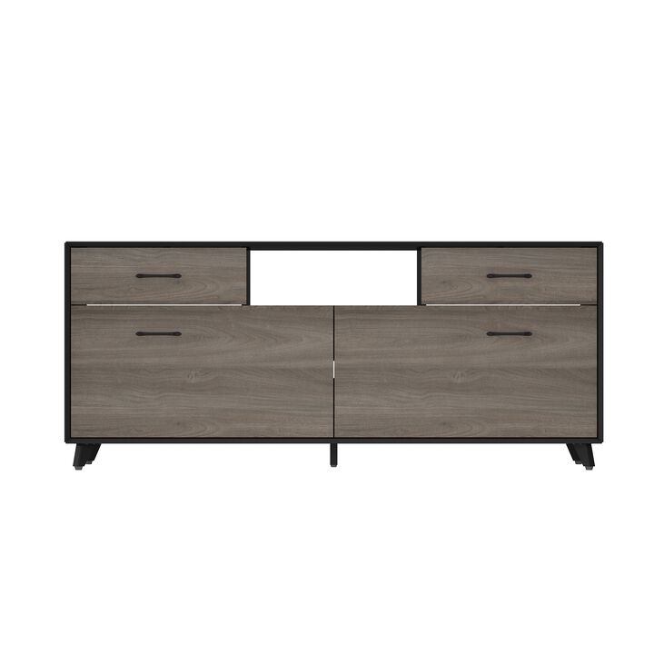 FUFU&GAGA 63" Modern TV Stand with Storage Drawers and Open Shelves, (63" W x 15.7" D x 26.8" H),Black and Brown