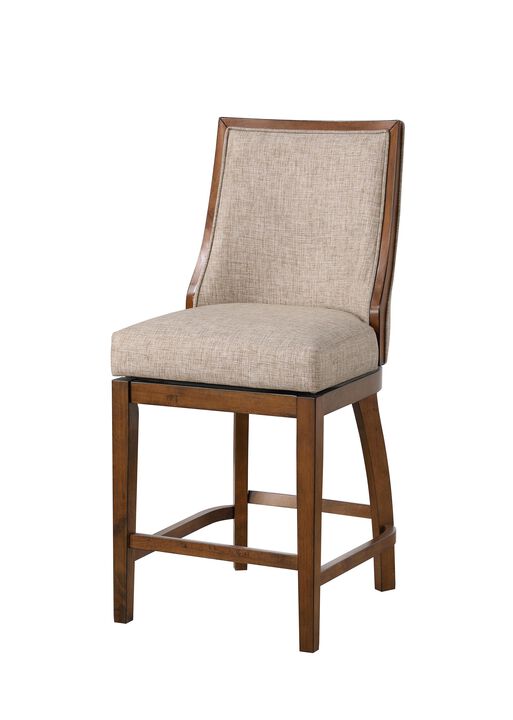 Katherine 40.74 in. Walnut High Back Wood Swivel Bar Stool with Fabric Seat