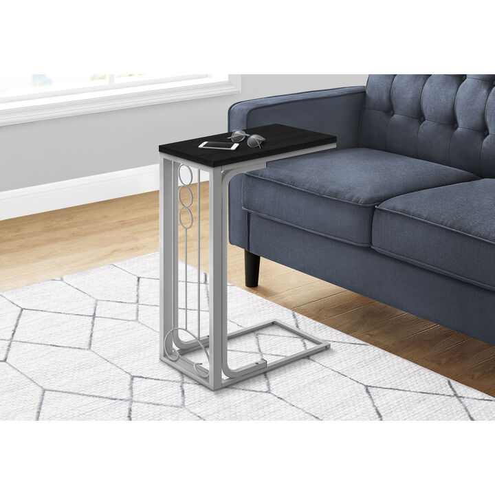 Monarch Specialties I 3137 Accent Table, C-shaped, End, Side, Snack, Living Room, Bedroom, Metal, Laminate, Black, Grey, Transitional