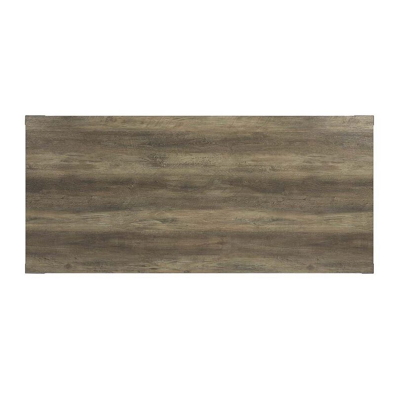 Eli 71 Inch Dining Table, Distressed Rustic Gray, Industrial Metal Rivets - Benzara