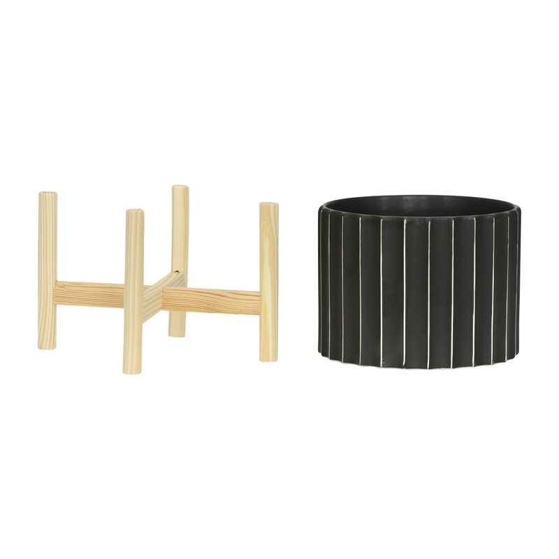 12" Cer Fluted Plntr W/ Stand