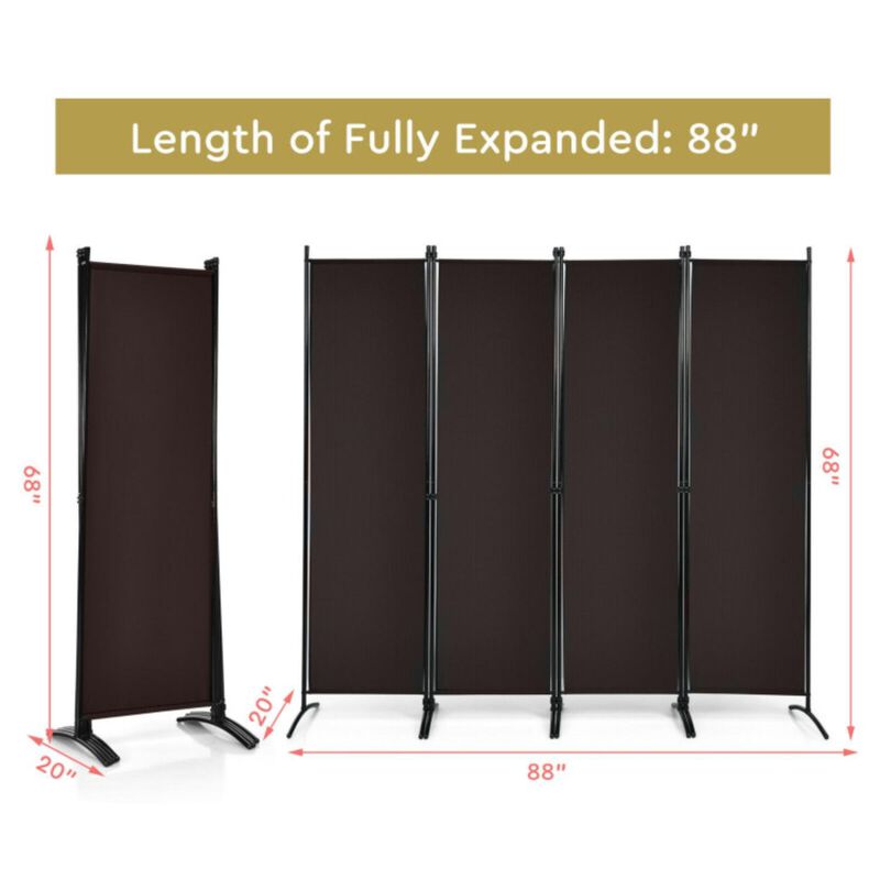 Hivvago 4-Panel  Room Divider with Steel Frame