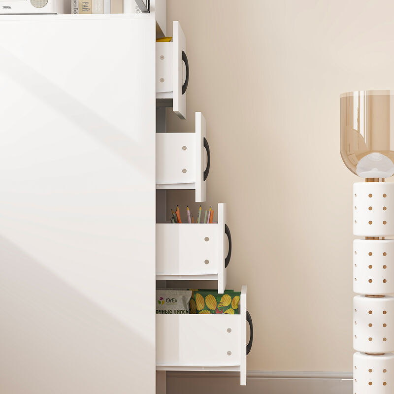 FUFU&GAGA Slim Bookshelf with Glass Doors & LED Lights, Modern Narrow Bookcase with Adjustable Storage for Living Room, Study & Home Office (24.3" W x 86.6" H x 11.8" D),White