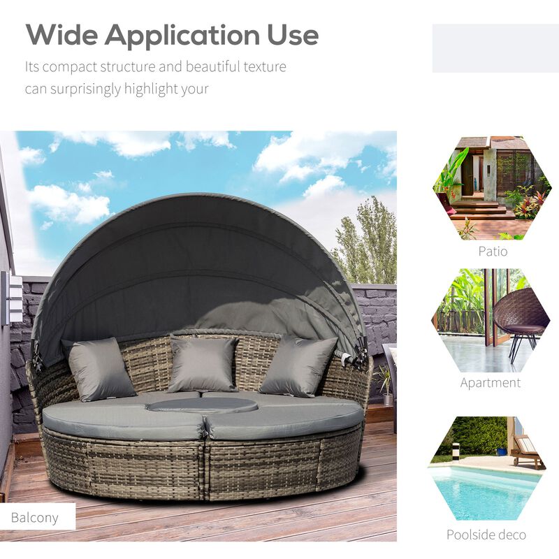 Mocha Brown Sun Lounge: 4-Piece Woven Rattan Canopied Daybed Set
