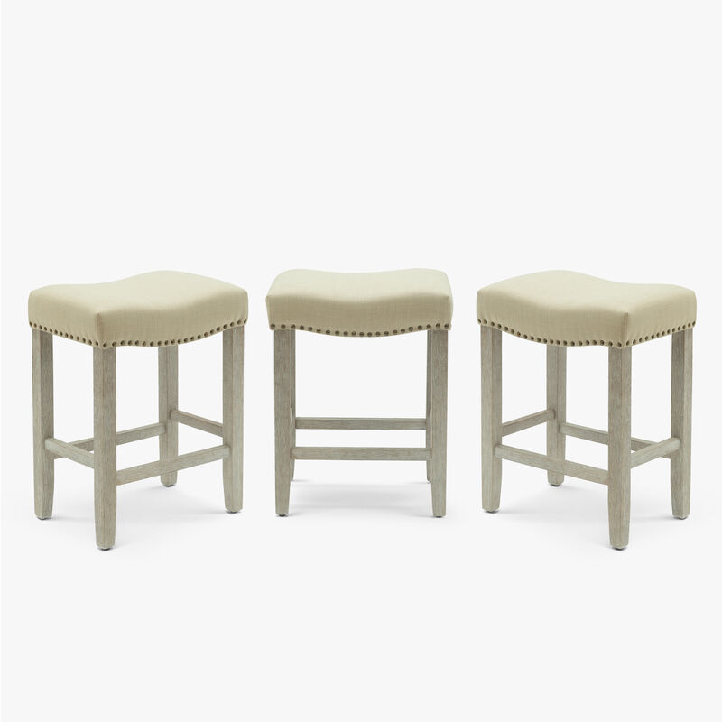 WestinTrends 24" Upholstered Saddle Seat Antique Gray Counter Stool (Set of 3)