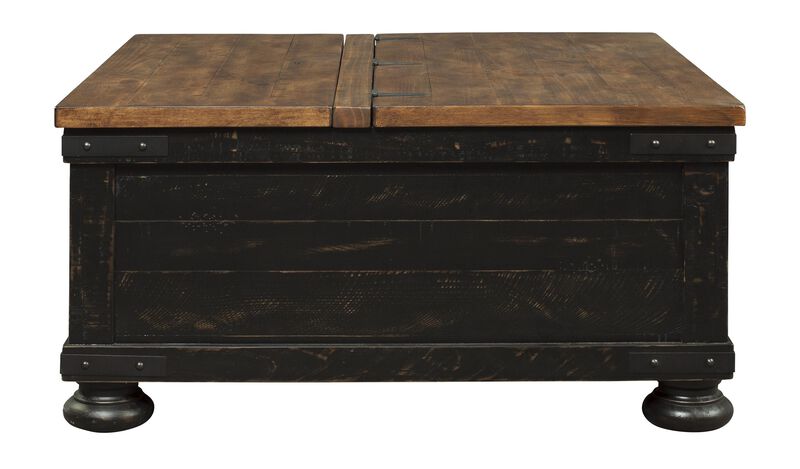 Square Wooden Lift Top Cocktail Table with Trunk Storage, Brown and Black