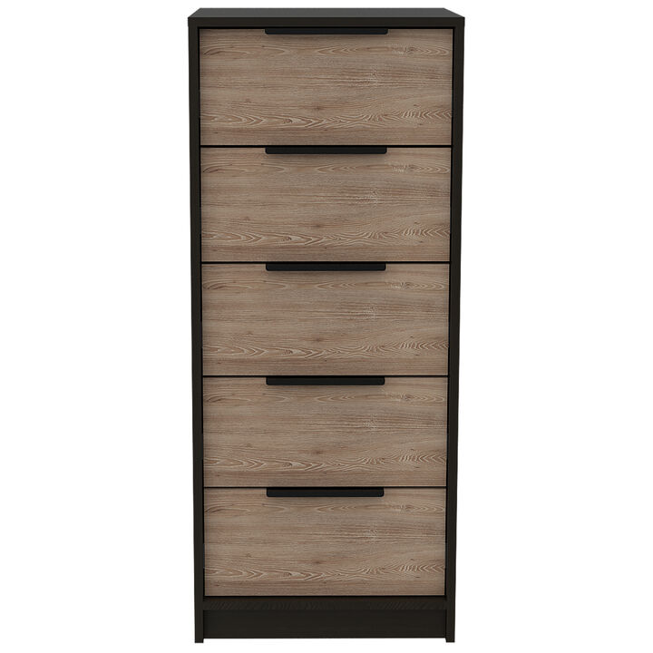 DEPOT E-SHOP Egeo 5 Drawer Dresser, Vertical Dresser, Black / Light Oak