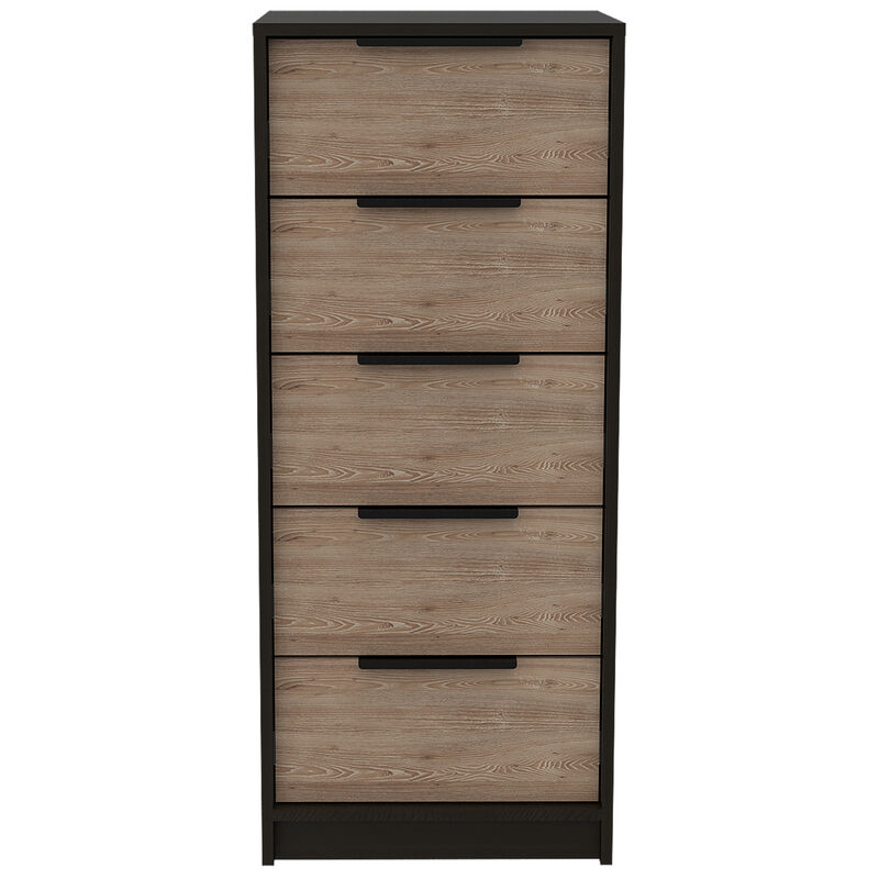 DEPOT E-SHOP Egeo 5 Drawer Dresser, Vertical Dresser, Black / Light Oak