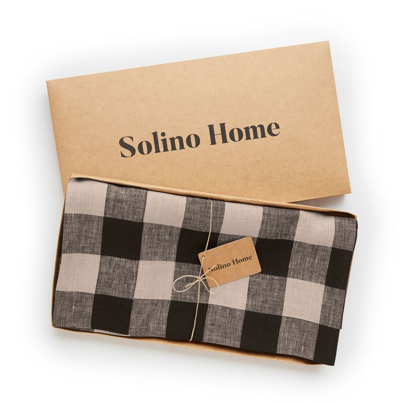 Solino Home 100% Pure Linen Tablecloth | Buffalo Check Dining Table Cloth