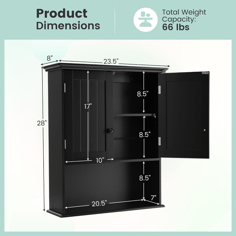 Costway Wall Mount Bathroom Cabinet Wooden Medicine Cabinet Storage Organizer Espresso