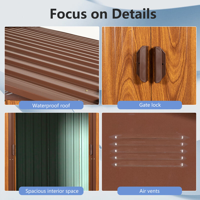 6x6 Metal Storage Shed with Wood Grain Horizontal Siding