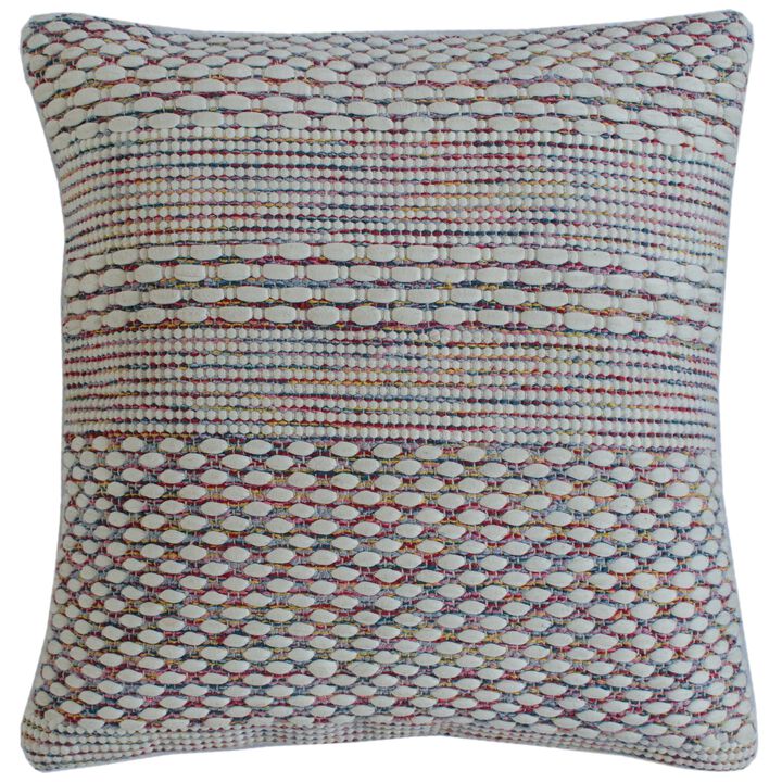 20" White and Pink Motif Striped Square Throw Pillow