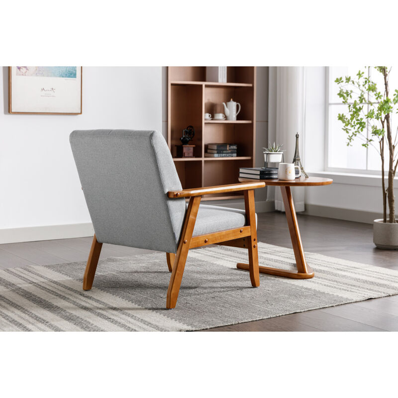 Leisure Chair With Solid Wood Armrest And Feet, Mid-Century Modern Accent Chair