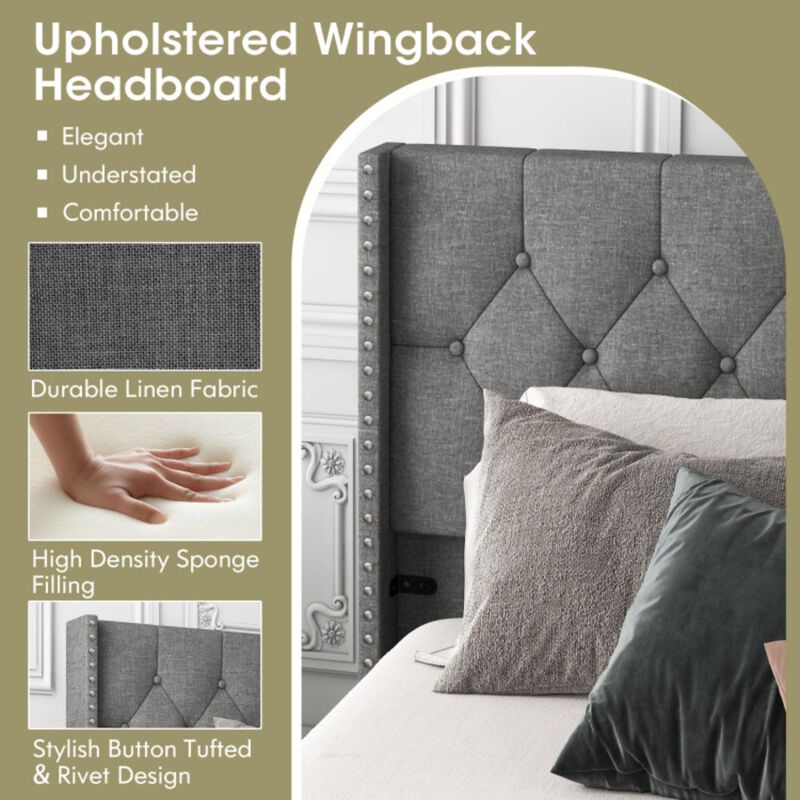 Hivvago Upholstered Platform Bed with Button Tufted Headboard