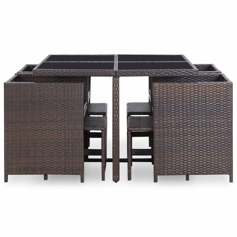 vidaXL 9 Piece Outdoor Dining Set with Cushions Poly Rattan Brown