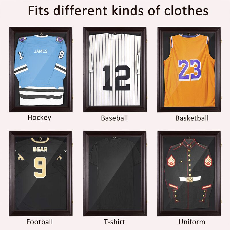 Compact Jersey Showcase: 35"x26" Cherry Brown UV-Resistant Display Case