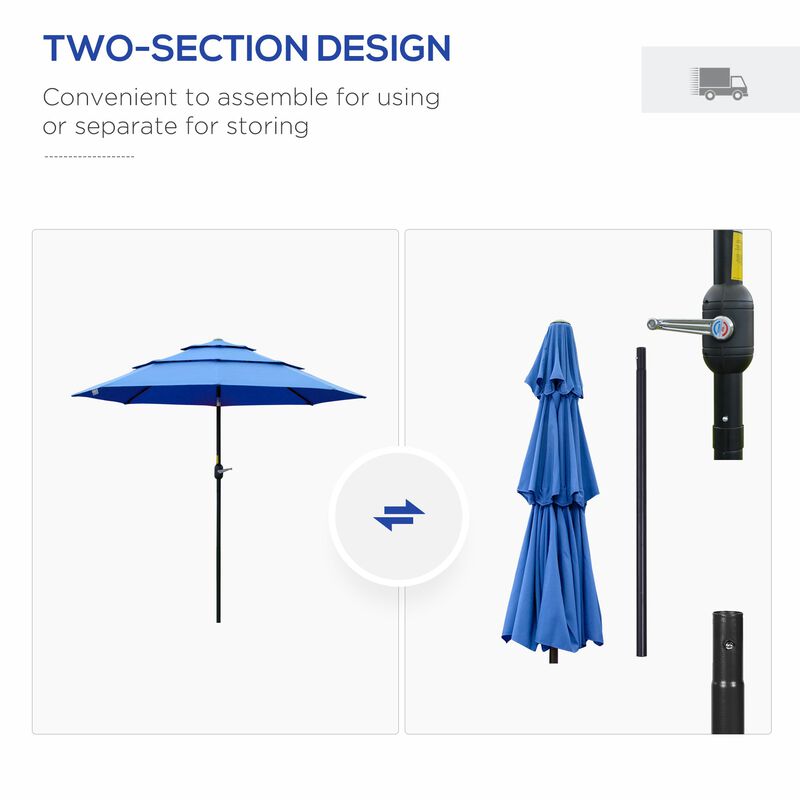 Dark Blue Outdoor Shade: 9' 3-Tier Market Umbrella with Crank