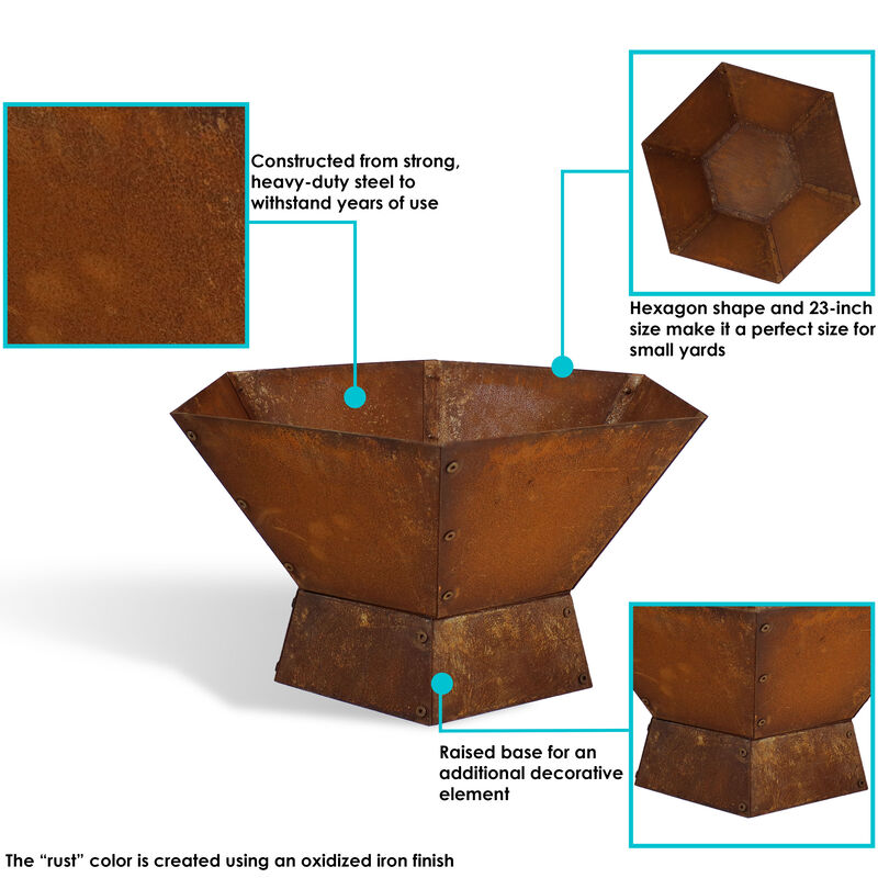 Sunnydaze 23 in Rustic Affinity Steel Fire Pit with Pedestal Stand