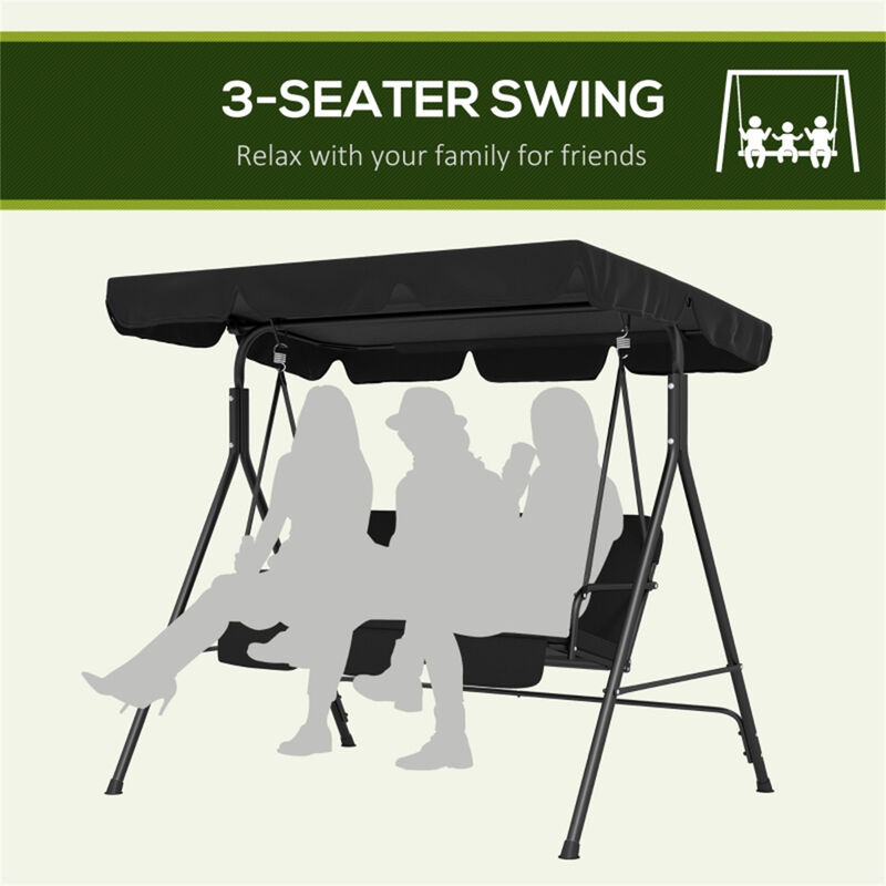 3-Person Hanging Porch Swing, Sturdy Metal Frame Patio Swing for Relaxing Outdoors