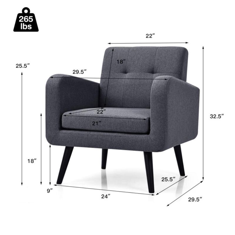 Hivvago Modern Upholstered Comfy Accent Chair Single Sofa with Rubber Wood Legs