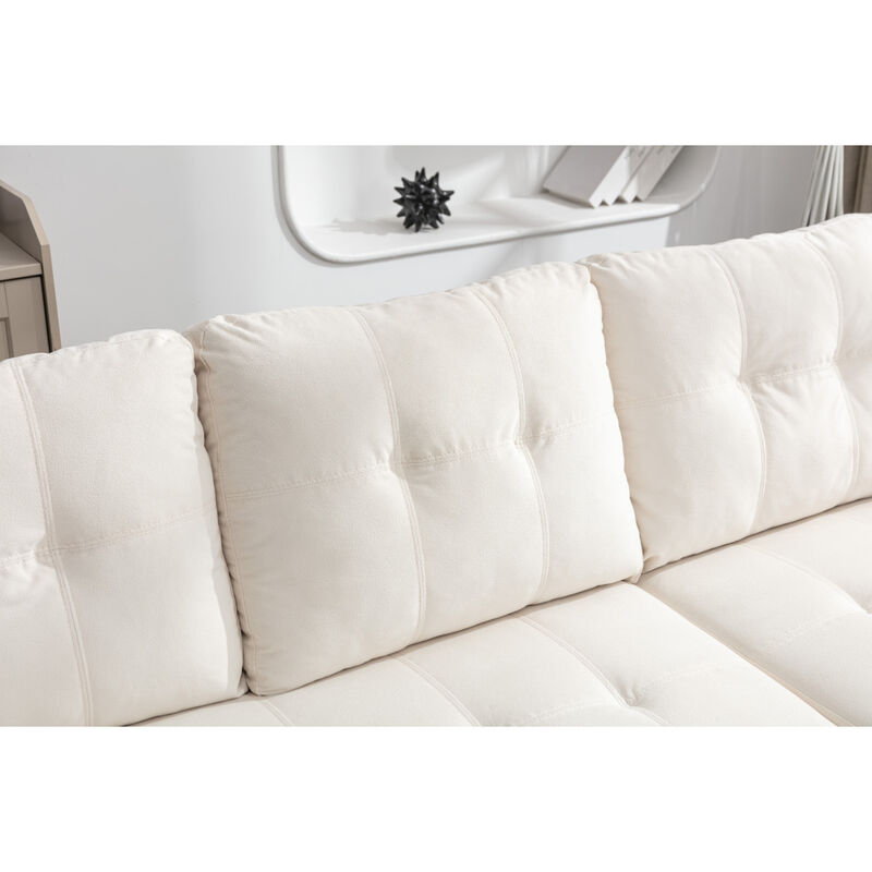 77" Reversible Sleeper Sectional With Storage, Beige Velvet