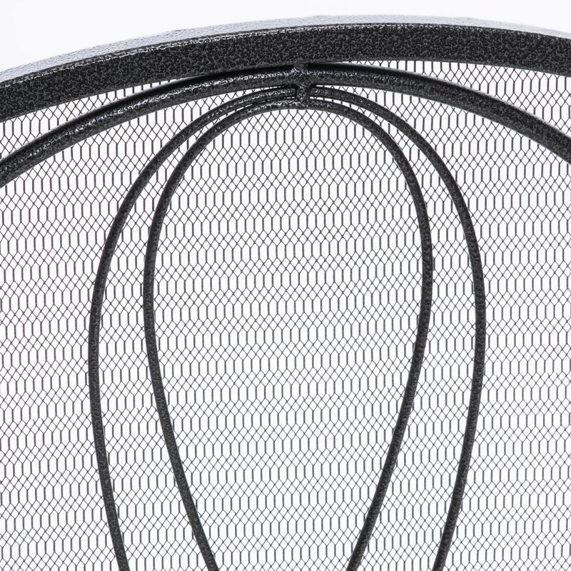 Fireplace Screen 57 Inch, 3 Panel Scrolled Mesh, Black Silver Iron - Benzara