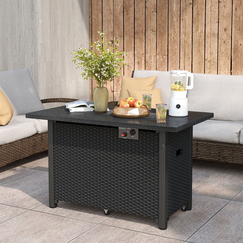 50000 BTU ropane Gas Fire Pit Table with Wind Guard and Glass Rocks
