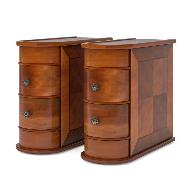 Arc Side End Table, Walnut Brown, 2 Drawers, 24 Inch Tall - Benzara