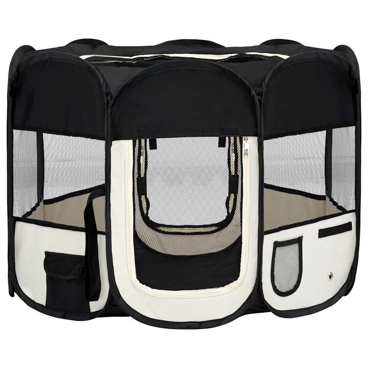 Foldable Dog Playpen with Carrying Bag Blue 35.4"x35.4"x22.8"