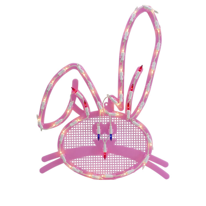 17" Lighted Pink Bunny Head Easter Window Silhouette Decoration