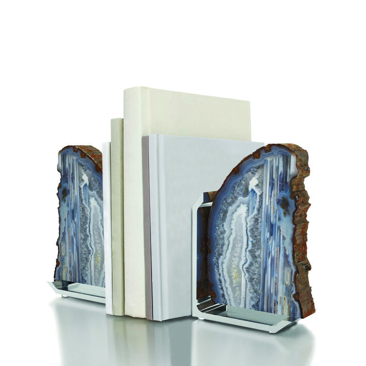 Fim Bookends, Agate & Silver, Set of 2